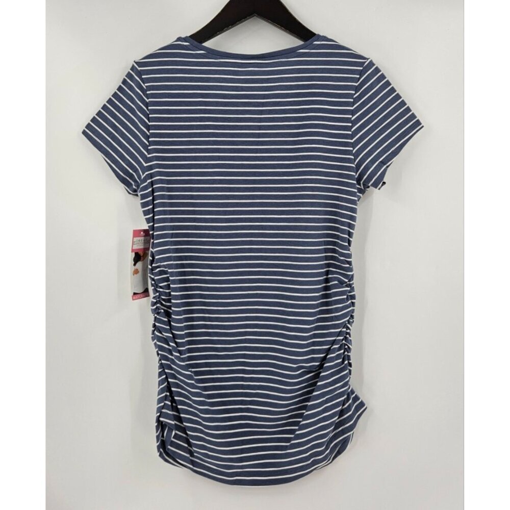 Set/2 Great Expectations Maternity T-Shirts Sz L Red Graphic & Blue Stripe NWT - Picture 7 of 8